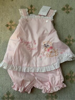 Pink "Sugar & Spice" Embroidered Kitten Baby 2 piece outfit